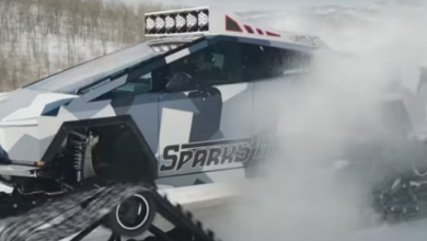 Photo of “Supercar Ron Transforms Tesla Cybertruck into Snowmobile: Introducing Cybertrax”